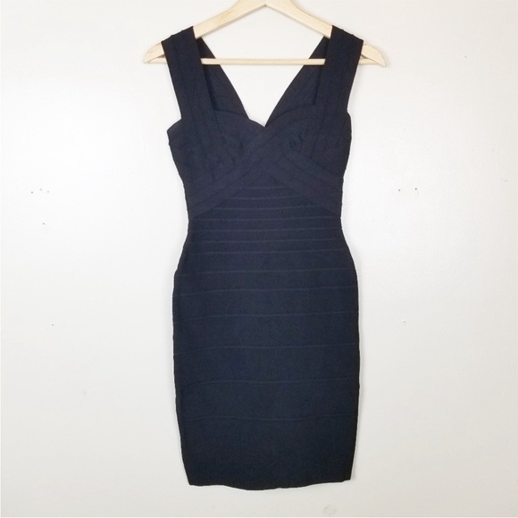 HERVE LEGER Sweetheart Neckline Black Bandage Mini Dress Sleeveless Stretch US S - Picture 1 of 11